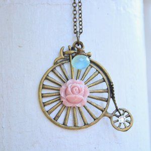 Bicycle Necklace with Chalcedony Gemstone Handmade